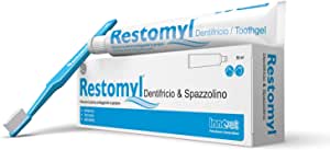 Restomyl Dentifricio, Rimuove la Placca proteggendo le Gengive, per Cani e Gatti, Antibatterico e sbiancante - Confezione con spazzolino extra soft