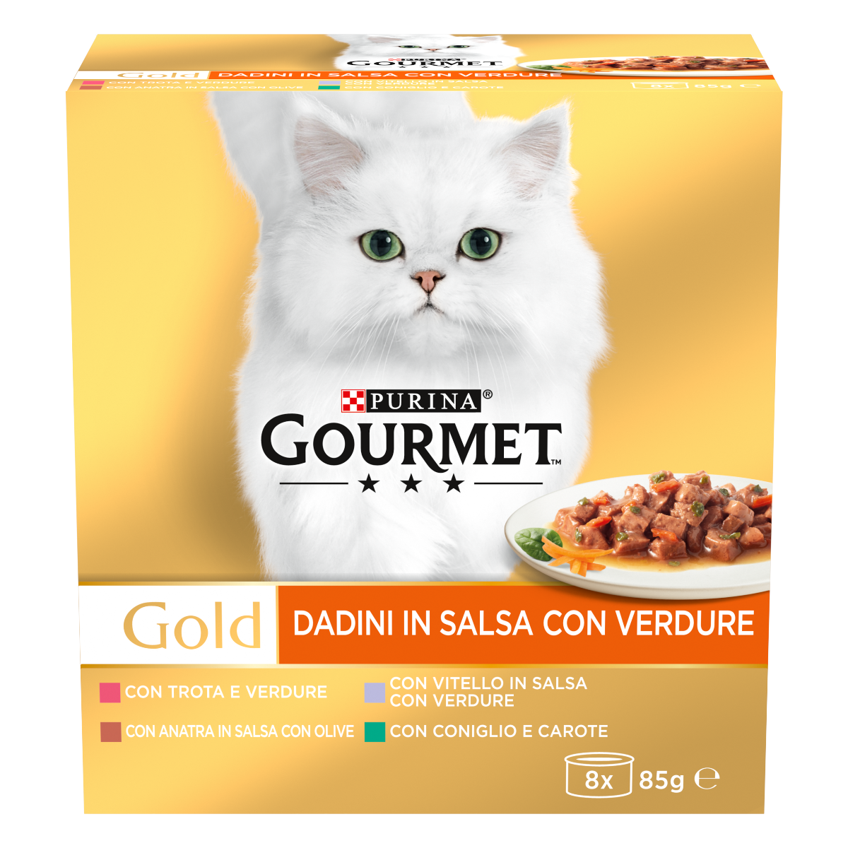 Dadini in salsa con verdure 8x85g (Anatra, Vitello, Coniglio, Trota) (8x85 g)