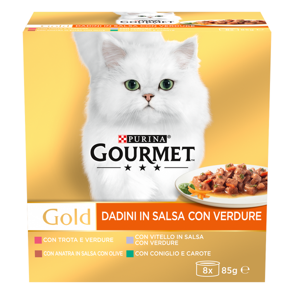 Dadini in salsa con verdure 8x85g (Anatra, Vitello, Coniglio, Trota) (8x85 g)