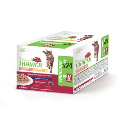 Natural Trainer Multipack Gatto Adult 24 bustine 85g con Salmone e Pollo
