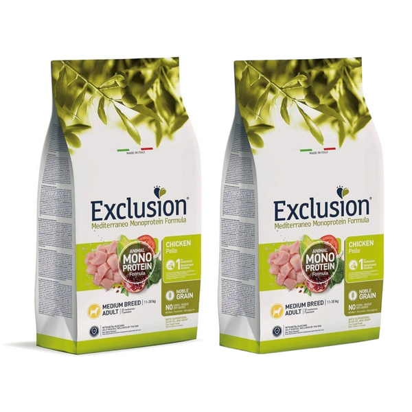 COMBO 2X EXCLUSION MONOPROTEICO MEDIUM ADULT POLLO 12KG