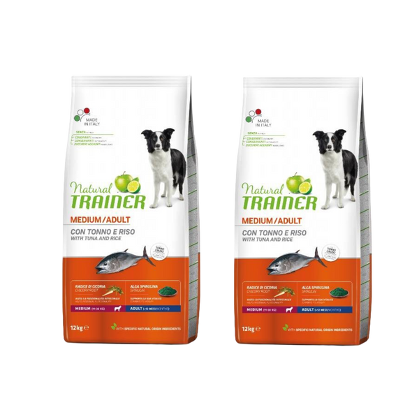 COMBO 2X NATURAL TRAINER MEDIUM ADULT AL TONNO 12KG