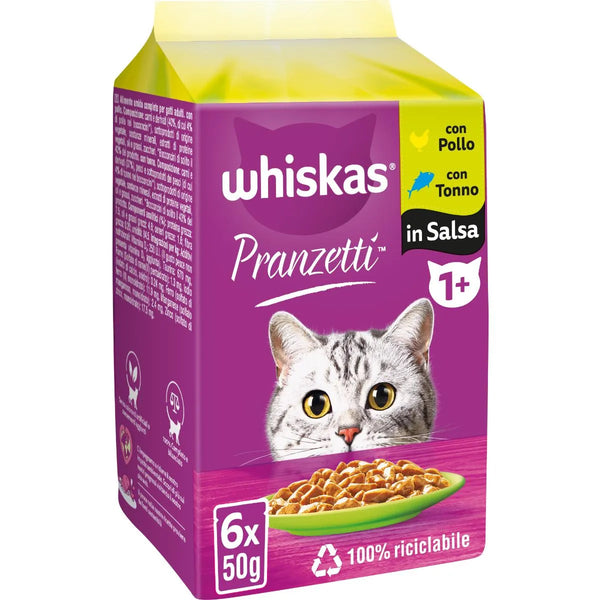 Whiskas Pranzetti Carni Bianche in Salsa con Pollo e Tonno 6x50gr