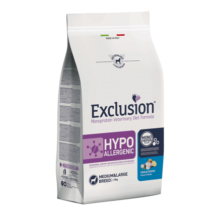 EXCLUSION MONOPROTEIN VET DIET HYPOALLERGENIC pesce e patate medium e large breed