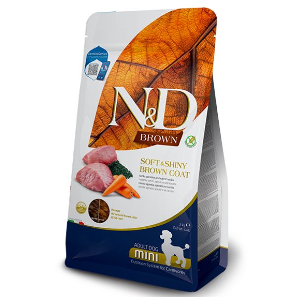 Farmina N&D Brown Grain Free Adult Mini Agnello, Spirulina e Carote