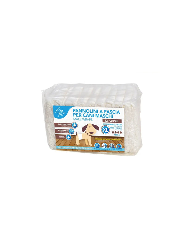 LEOPET PANNOLINI A FASCIA PER CANI MASCHI Taglia XL 25/41Kg 12 Pezzi