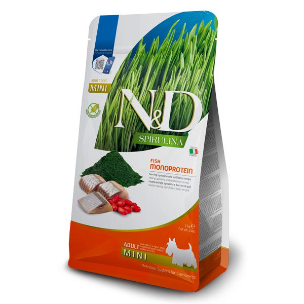Farmina N&D Spirulina Grain Free Adult Mini Aringa, Spirulina e Bacche di goji