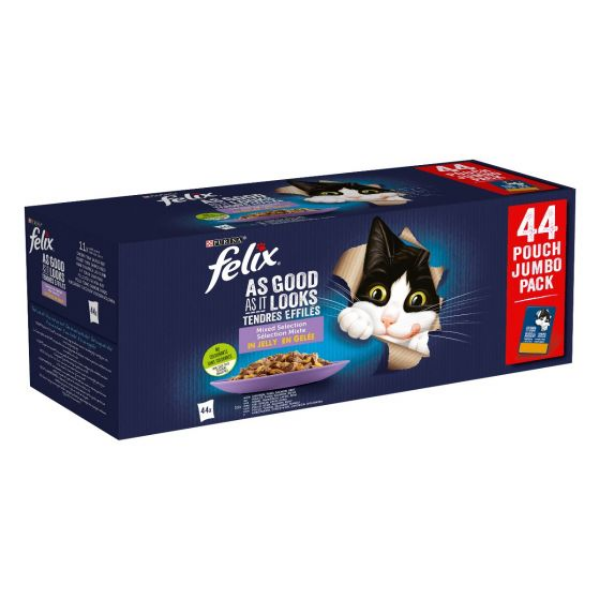 FELIX LE GHIOTTONERIE Multipack Gatto con Pollo, Manzo, Salmone e Tonno 44 bustine 85g