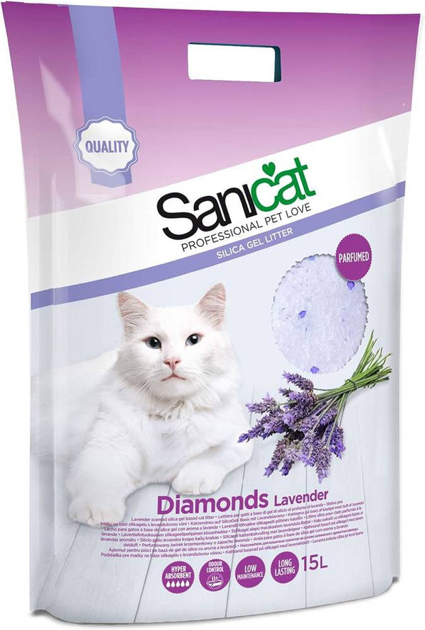 SANICAT Diamonds lettiera in Silicio - Profumo di lavanda per gatti 15L
