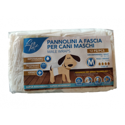 LEOPET PANNOLINI A FASCIA PER CANI MASCHI Taglia M 7/16Kg 12 Pezzi