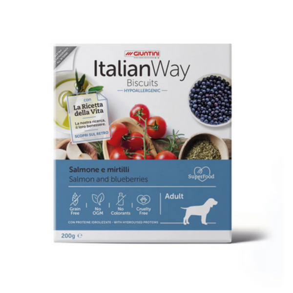 ItalianWay Biscotti Hypo Senza Cereali per Cani Salmone e Mirtilli 200g