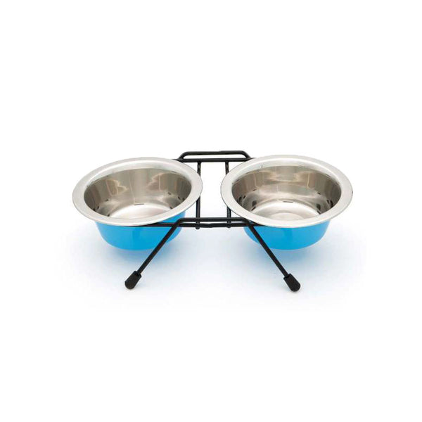 Supporto doppio con ciotole inox - varie misure - leopet