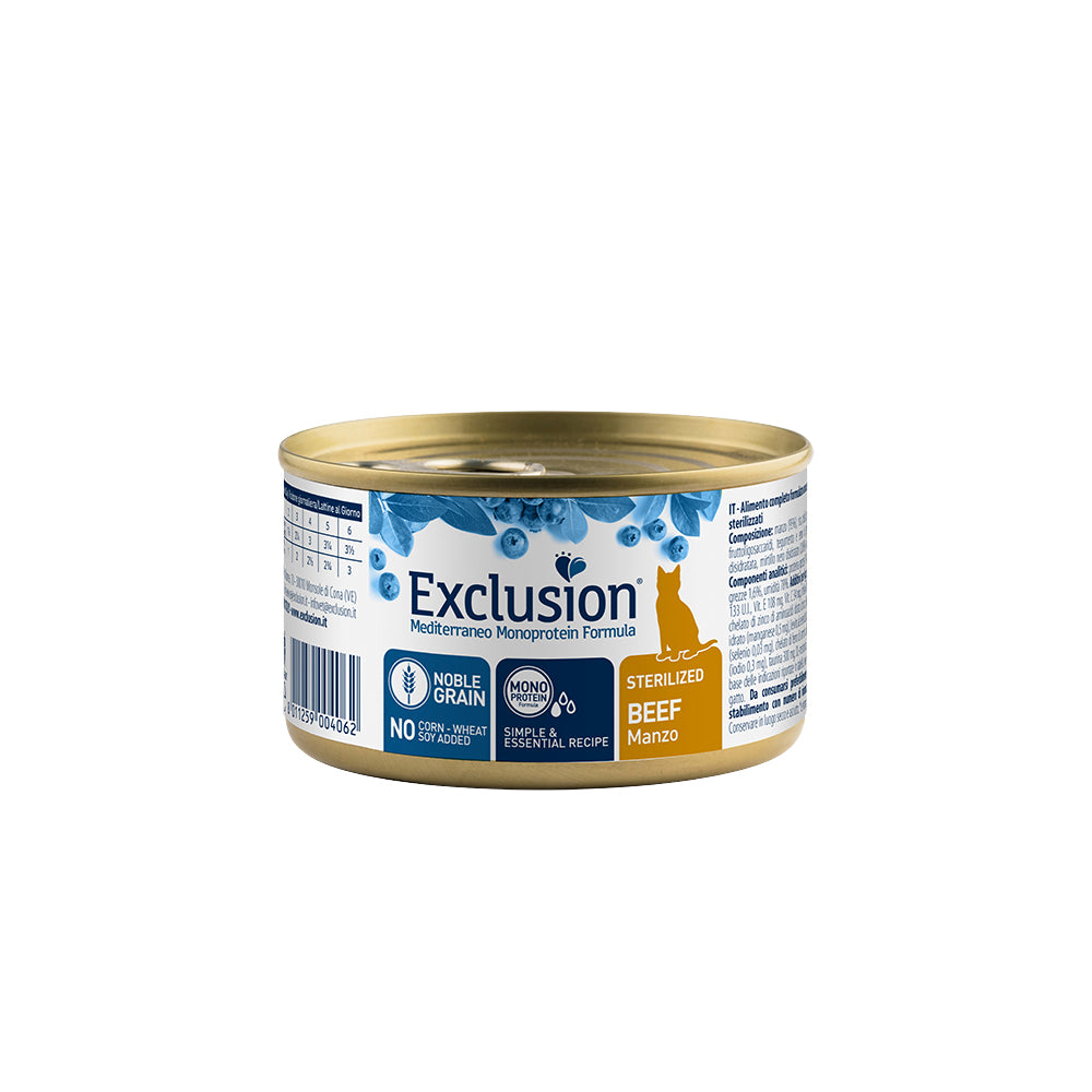 EXCLUSION MEDITERRANEO Monoproteic gatto sterilizzato al manzo ALL BREEDS