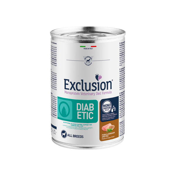 EXCLUSION MONOPROTEIN VET DIET diabetic maiale sorgo e piselli all breed 200/400gr