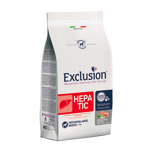 EXCLUSION MONOPROTEIN VET DIET hepatic maiale riso e piselli medium e large