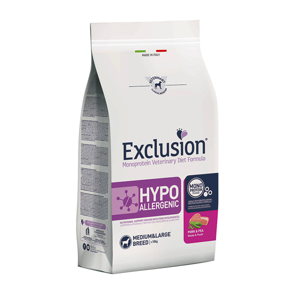 EXCLUSION MONOPROTEIN VET DIET CANE HYPOALLERGENIC maiale e piselli MEDIUM & LARGE BREED