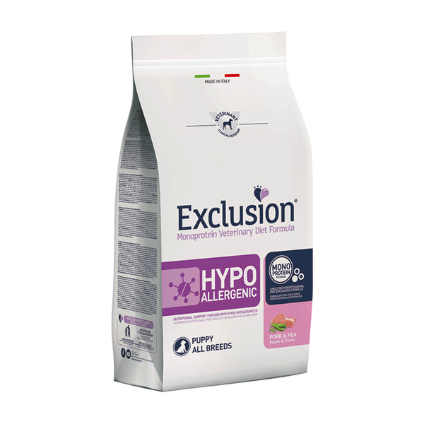 EXCLUSION MONOPROTEIN VET DIET  HYPOALLERGENIC maiale e piselli PUPPY ALL BREEDS