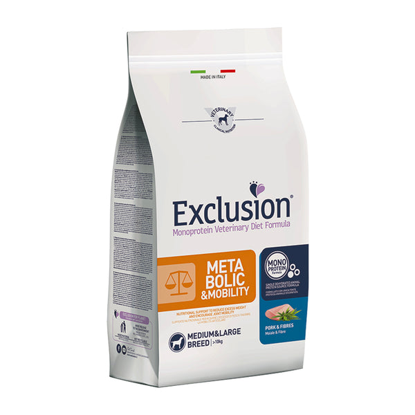 EXCLUSION MONOPROTEIN VET DIET METABOLIC & MOBILITY maiale e fibre MEDIUM&LARGE BREED