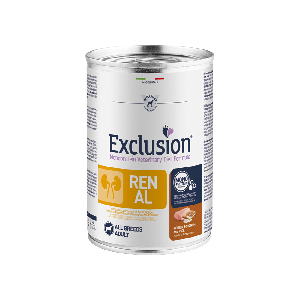 EXCLUSION MONOPROTEIN VET DIET RENAL Umido maiale sorgo e riso ALL BREEDS 200/400gr