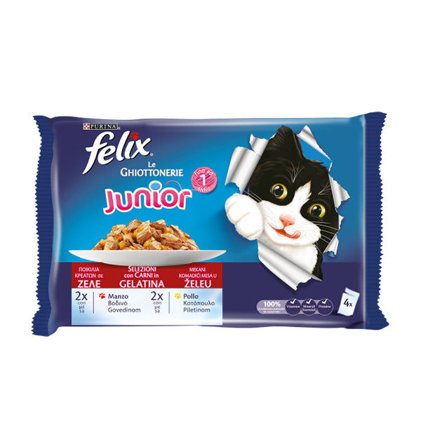 FELIX Le GHIOTTONERIE Gatto Junior con Manzo e con Pollo