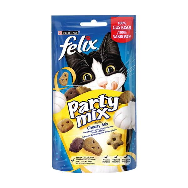 FELIX Party Mix Gatto Snack Cheezy Mix Aromatizzato con formaggio Cheddar, Gouda e Edamer