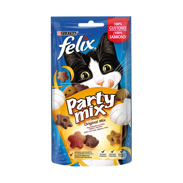 FELIX Party Mix Gatto Snack Original Mix Aromatizzato con Pollo, Fegato e Tacchino