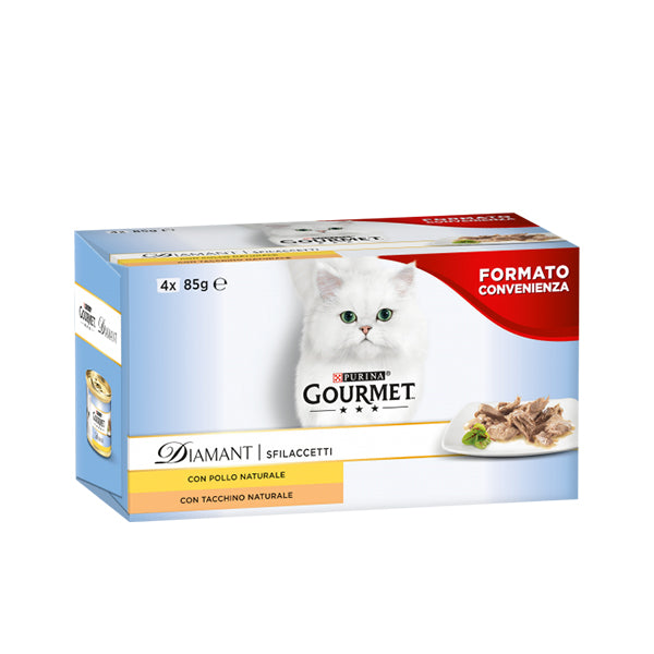 GOURMET Diamant Gatto Sfilaccetti con Pollo Naturale e Sfilaccetti con Tacchino Naturale