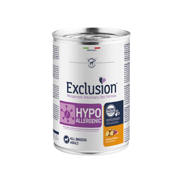 EXCLUSION MONOPROTEIN VET DIET HYPOALLERGENIC Umido cane anatra e patate ALL BREEDS 200/400gr