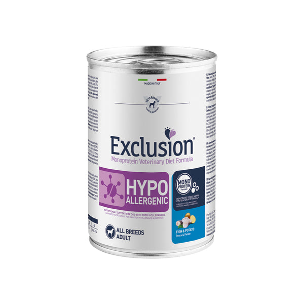 EXCLUSION MONOPROTEIN VET DIET HYPOALLERGENIC Umido cane pesce e patate ALL BREEDS 200/400gr