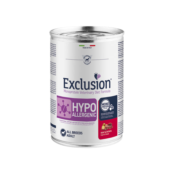 EXCLUSION MONOPROTEIN VET DIET HYPOALLERGENIC Umido cane capra e patate ALL BREEDS 200/400gr