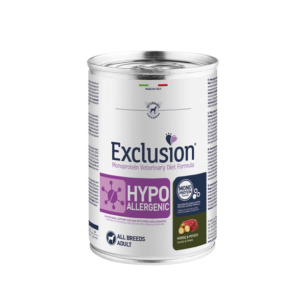 EXCLUSION MONOPROTEIN VET DIET HYPOALLERGENIC Umido cane cavallo e patate ALL BREEDS 200/400gr