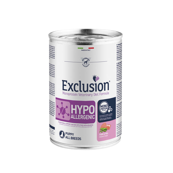EXCLUSION MONOPROTEIN VET DIET HYPOALLERGENIC Umido cane maiale e piselli PUPPY ALL BREEDS 200/400gr