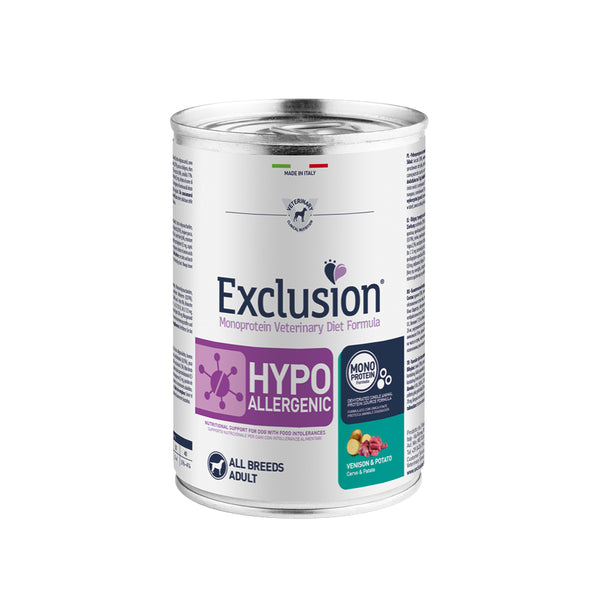 EXCLUSION MONOPROTEIN VET DIET HYPOALLERGENIC Umido cane cervo e patate ALL BREEDS 200/400gr