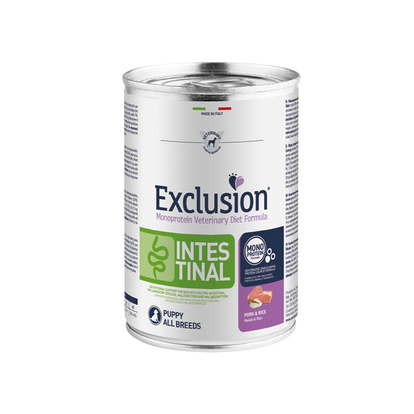 EXCLUSION MONOPROTEIN VET DIET INTESTINAL Umido cane maiale e riso PUPPY ALL BREEDS 200/400gr