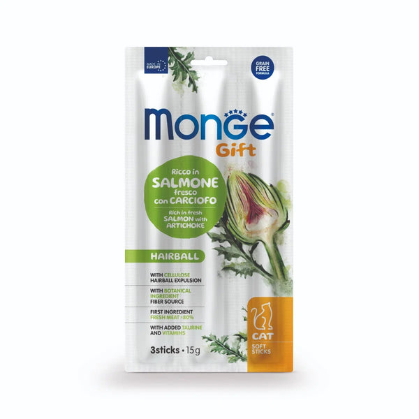 Monge Gift Snack Cat Gift Soft Sticks Hairball salmone con carciofo