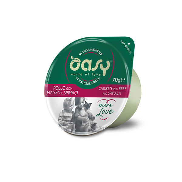 Oasy MORE LOVE Gatto 70g • Pollo con Manzo e Spinaci