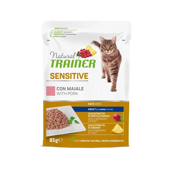 Natural Trainer Gatto Sensitive Busta 85G con maiale - Umido