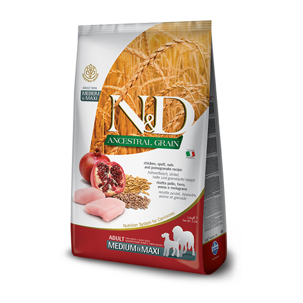 Farmina N&D Ancestral Grain Pollo, Farro, Avena e Melograno Adult Medium Maxi