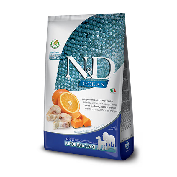 Farmina N&D Ocean Cane Adult Merluzzo, Zucca e Arancia  Medium Maxi