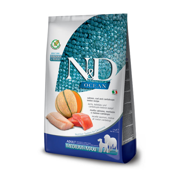 Farmina N&D Ocean Cane Adult Salmone, Merluzzo e Melone Medium Maxi