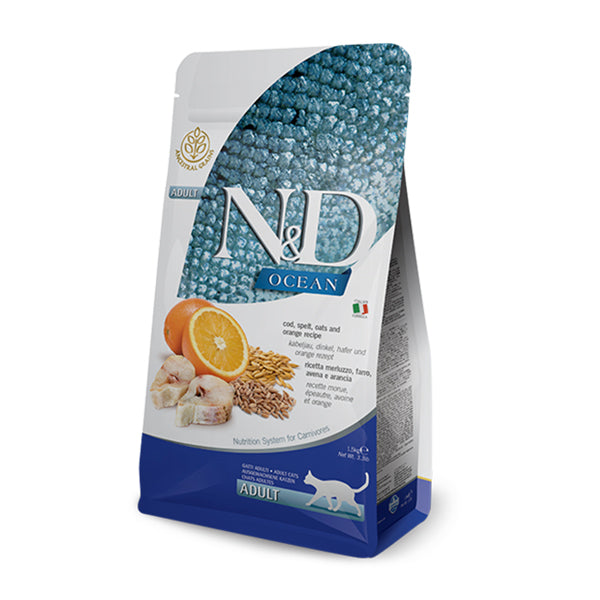 Farmina N&D Ocean Gatto Adult Merluzzo, Farro, Avena e Arancia