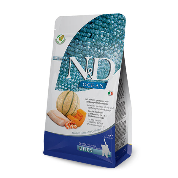 Farmina Gatto N&D Ocean Merluzzo, Gamberi, Zucca e Melone Kitten