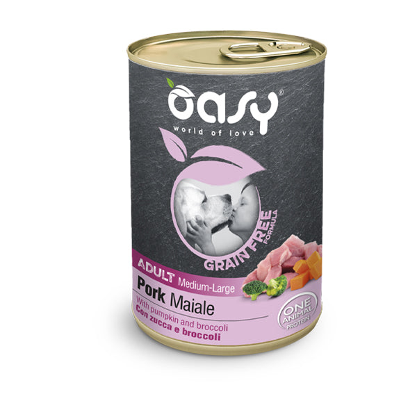 Oasy Umido Cane 400 gr GRAIN FREE FORMULA - Adult Medium/Large MAIALE con zucca e broccoli