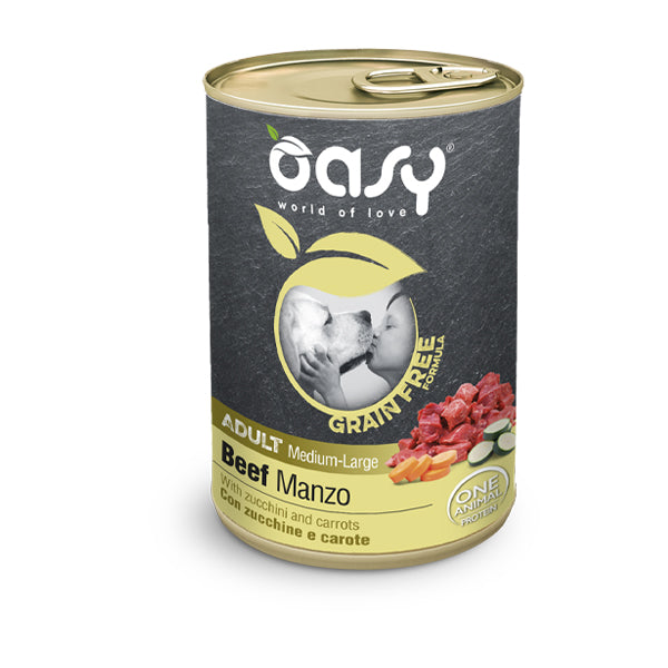 Oasy Umido Cane 400 gr GRAIN FREE FORMULA - Adult Medium/Large MANZO con zucchine e carote