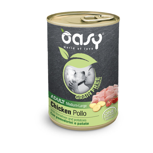 Oasy Umido Cane 400 gr GRAIN FREE FORMULA - Adult Medium/Large POLLO con pomodorini e patate