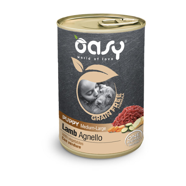 Oasy Umido Cane 400 gr GRAIN FREE FORMULA - Puppy Medium/Large AGNELLO con verdure
