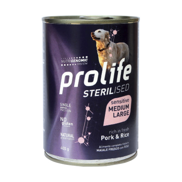 Prolife Sterilised Sensitive adult medium large Maiale & Riso - umido cane