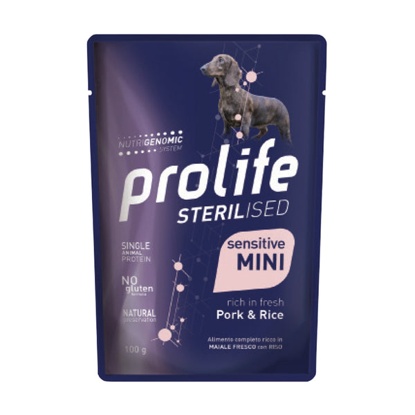 Prolife Sterilised Sensitive adult mini Maiale & Riso - umido cane