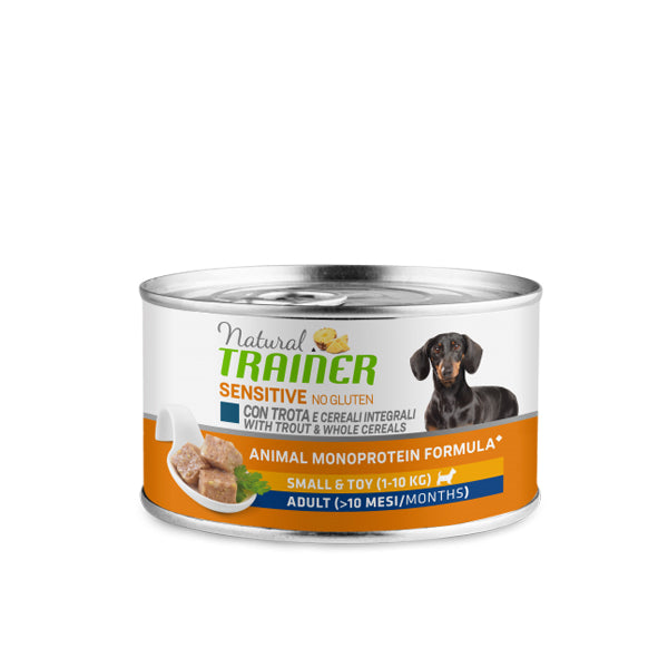 Natural Trainer Sensitive No Gluten Small&Toy Adult con trota e cereali integrali - Umido Cane - 150gr