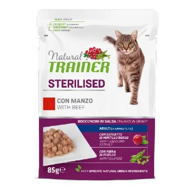 Natural Trainer Gatto Sterilised con manzo - Umido - Busta 85G